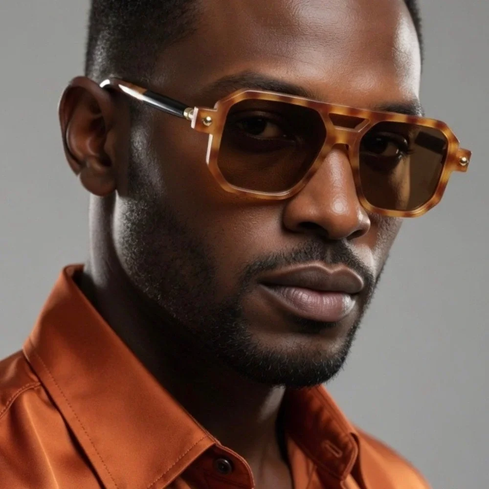 Mens‎ Geometric Sunglasses Tortoiseshell Brown Lens Retro Fashion Design Shades